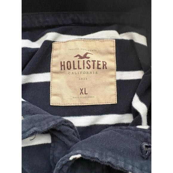 Hollister Y2K Mens Navy Blue White Striped Classic Short Sleeve Polo Shirt XL - Picture 5 of 8
